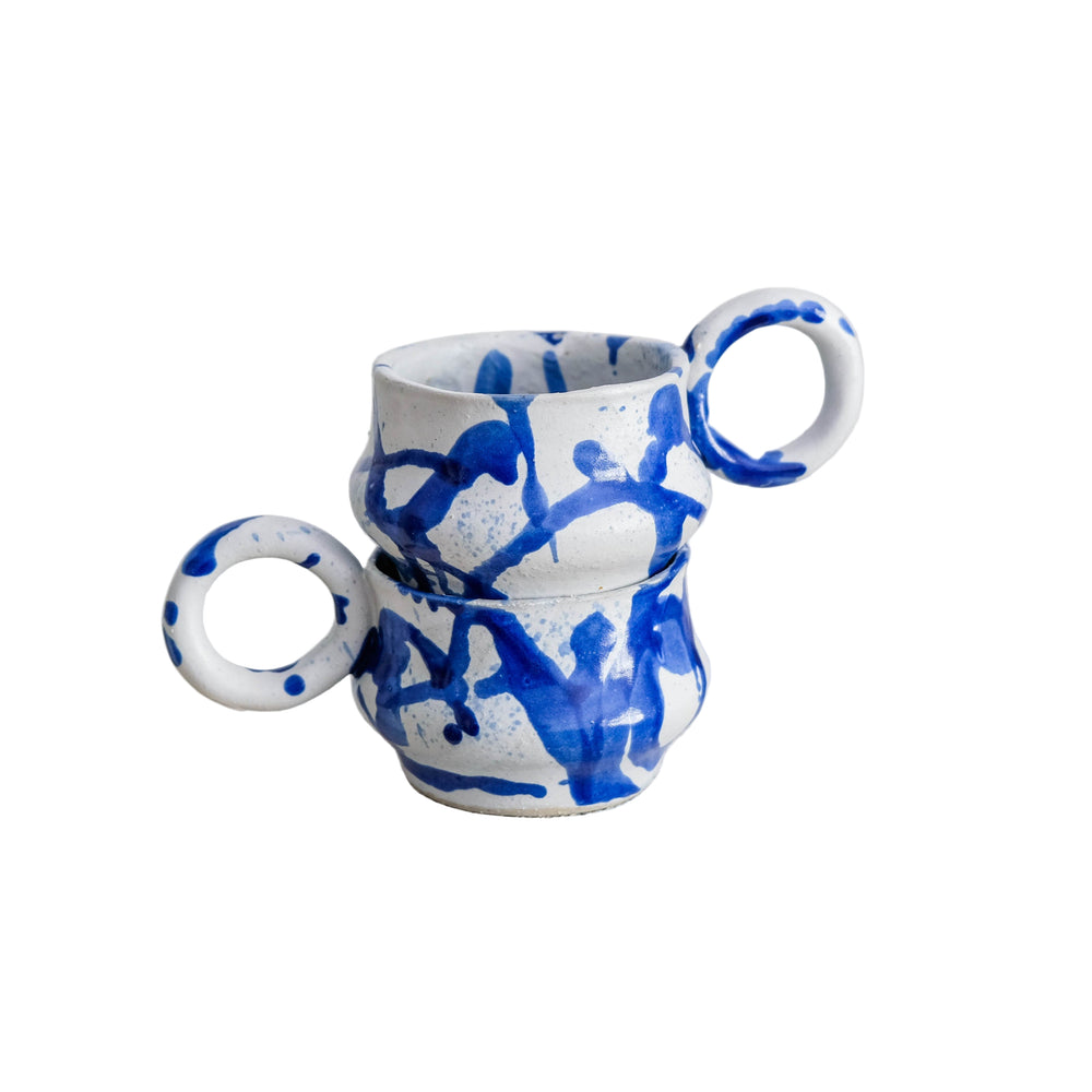 Dalmata S - Porcelain Macchiato Cup - Brush Strokes Blue - Set of 2