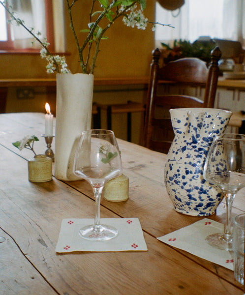 The Redwork Re-Work Cocktail Napkins in Red- Set of 4