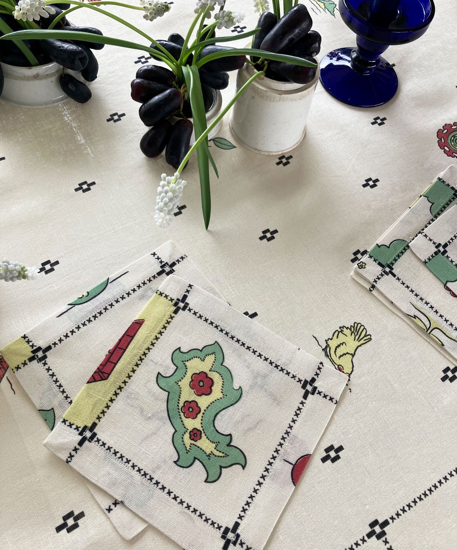 Re-Work Cocktail Napkins in Black Border Print- Set of Six