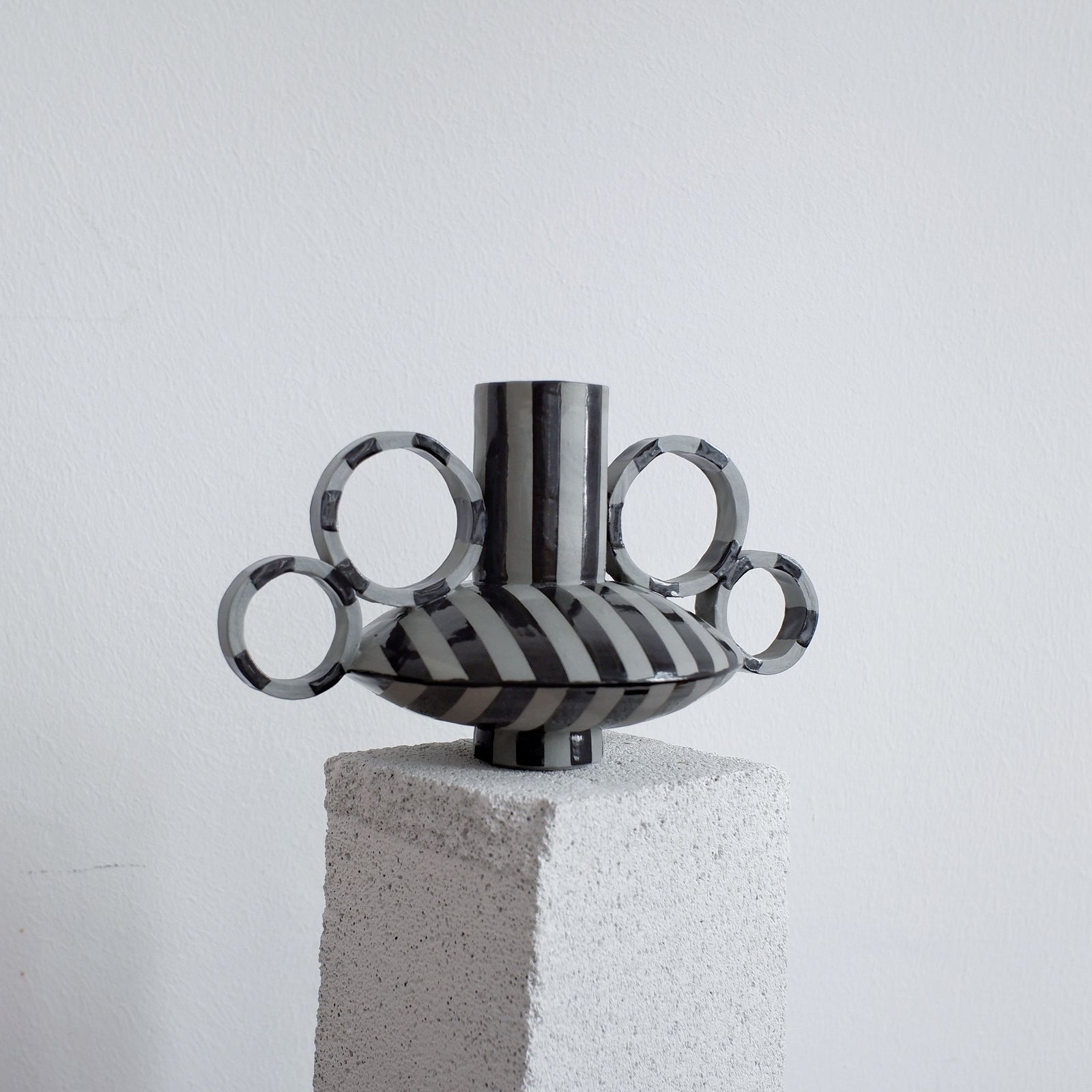 Small Zebrino - Black on Gray - Porcelain Vase