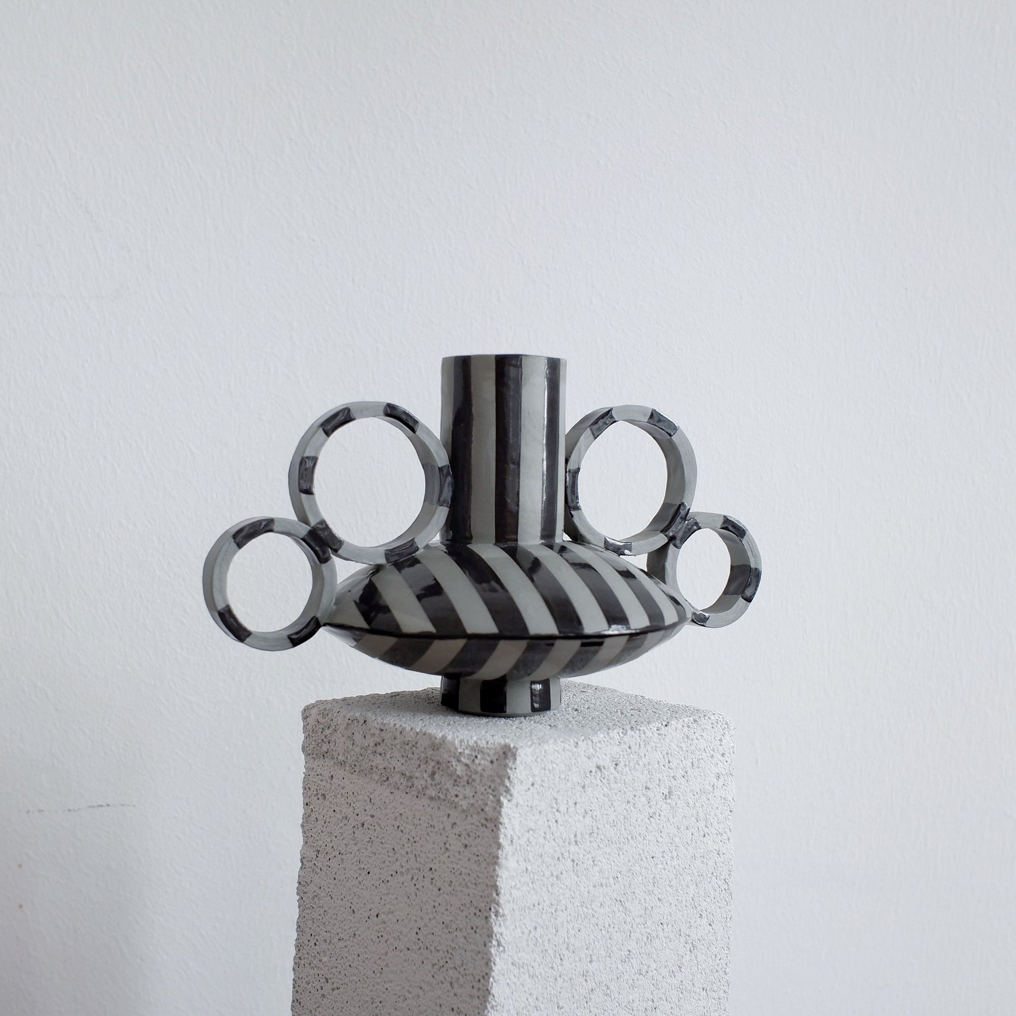 Small Zebrino - Black on Gray - Porcelain Vase