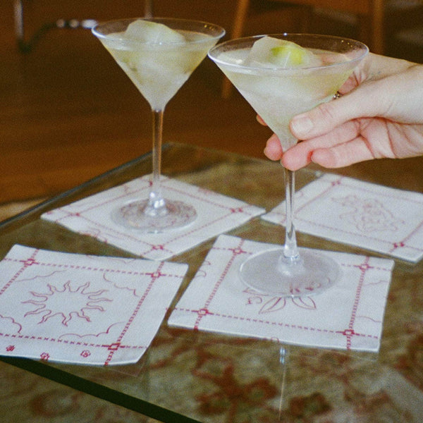 Re-Work Cocktail Napkins in Red Border Print- Set of Four