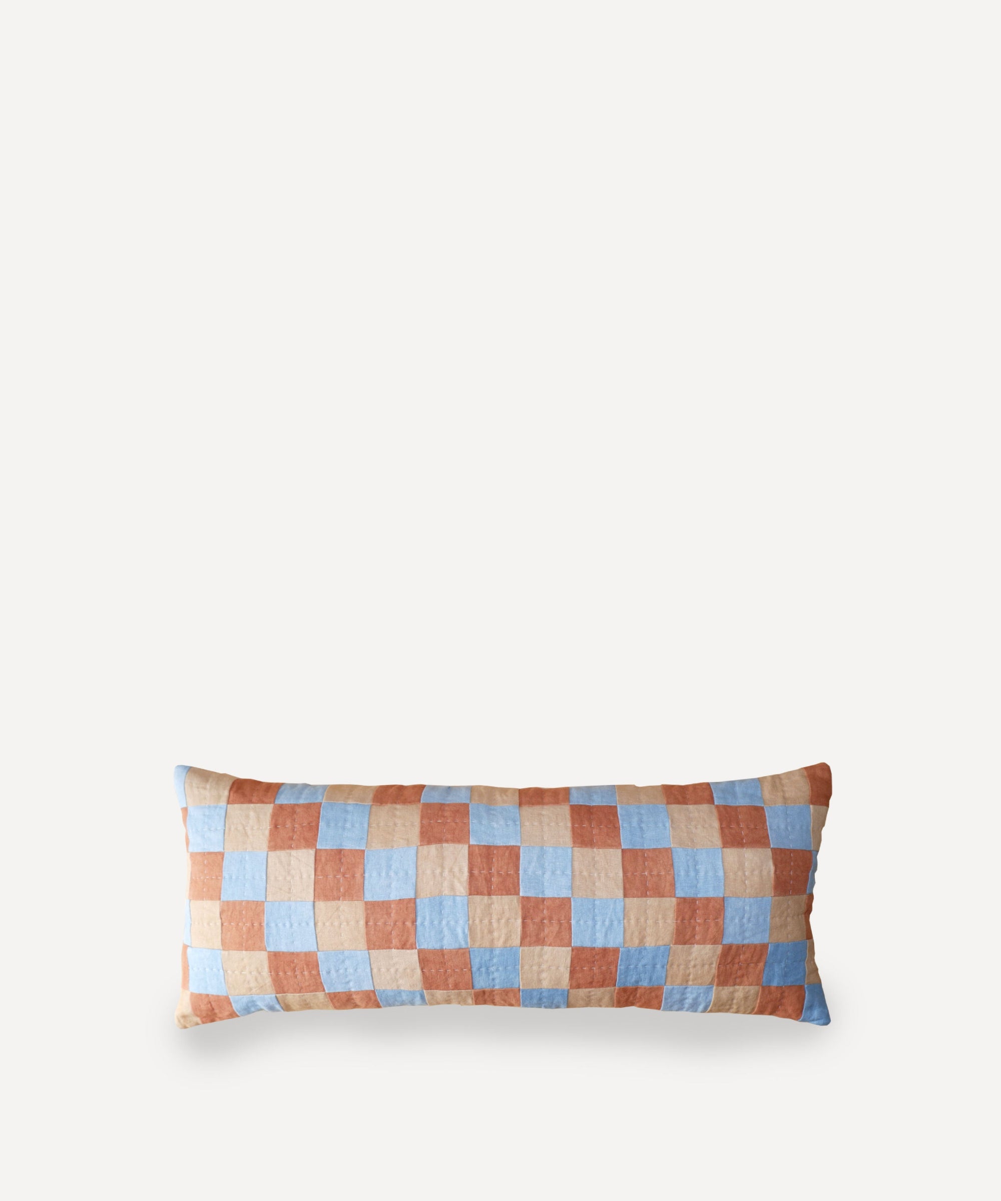 XL Chequered Cushion Blue, Terracotta & Cream