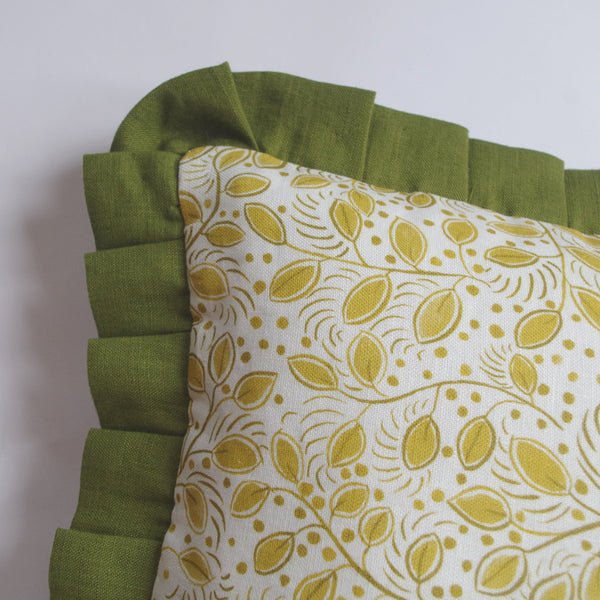 Printed Little Leaves Frill Cushion