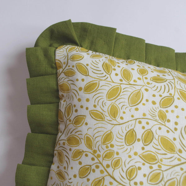Printed Little Leaves Frill Cushion