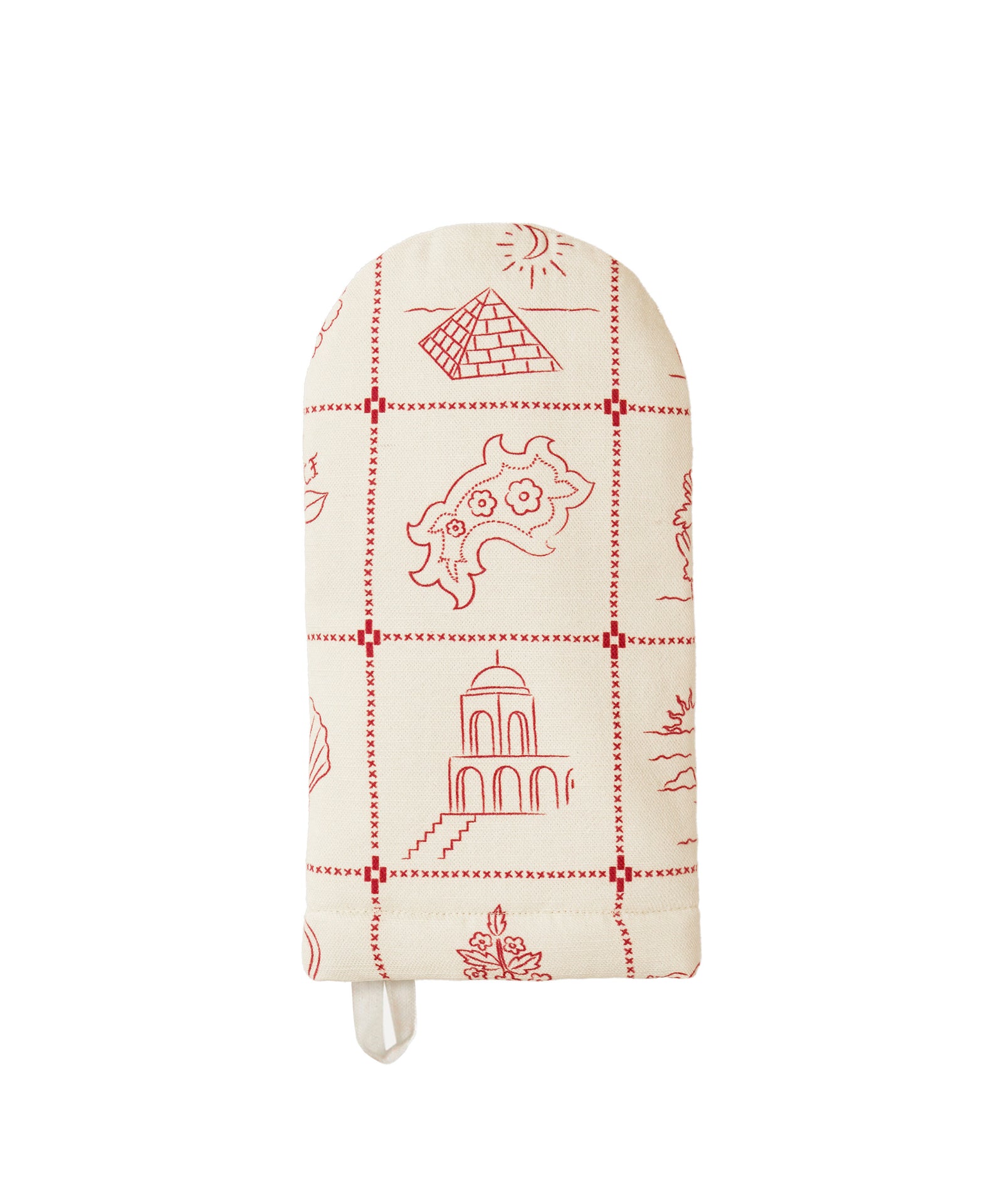Redwork Oven Mitt in Red