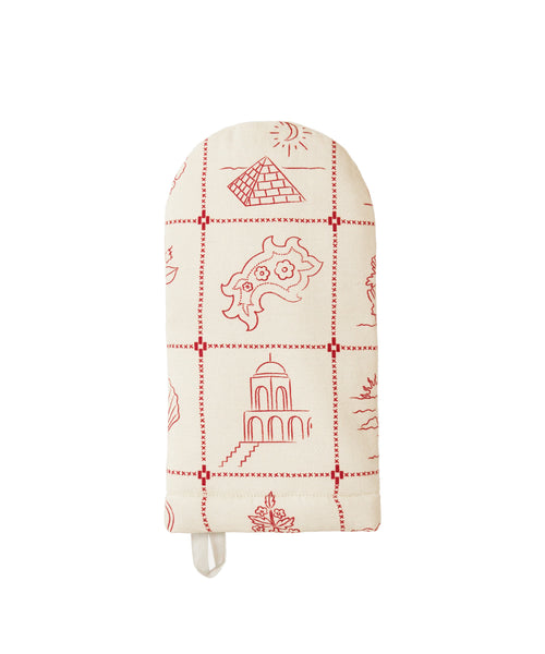 Redwork Oven Mitt in Red