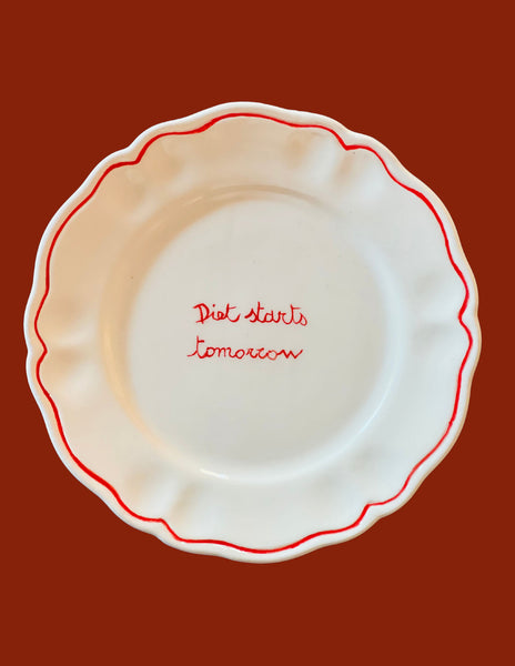 Ceramic "Diet Starts Tomorrow" Scalloped Plate | Set of 6