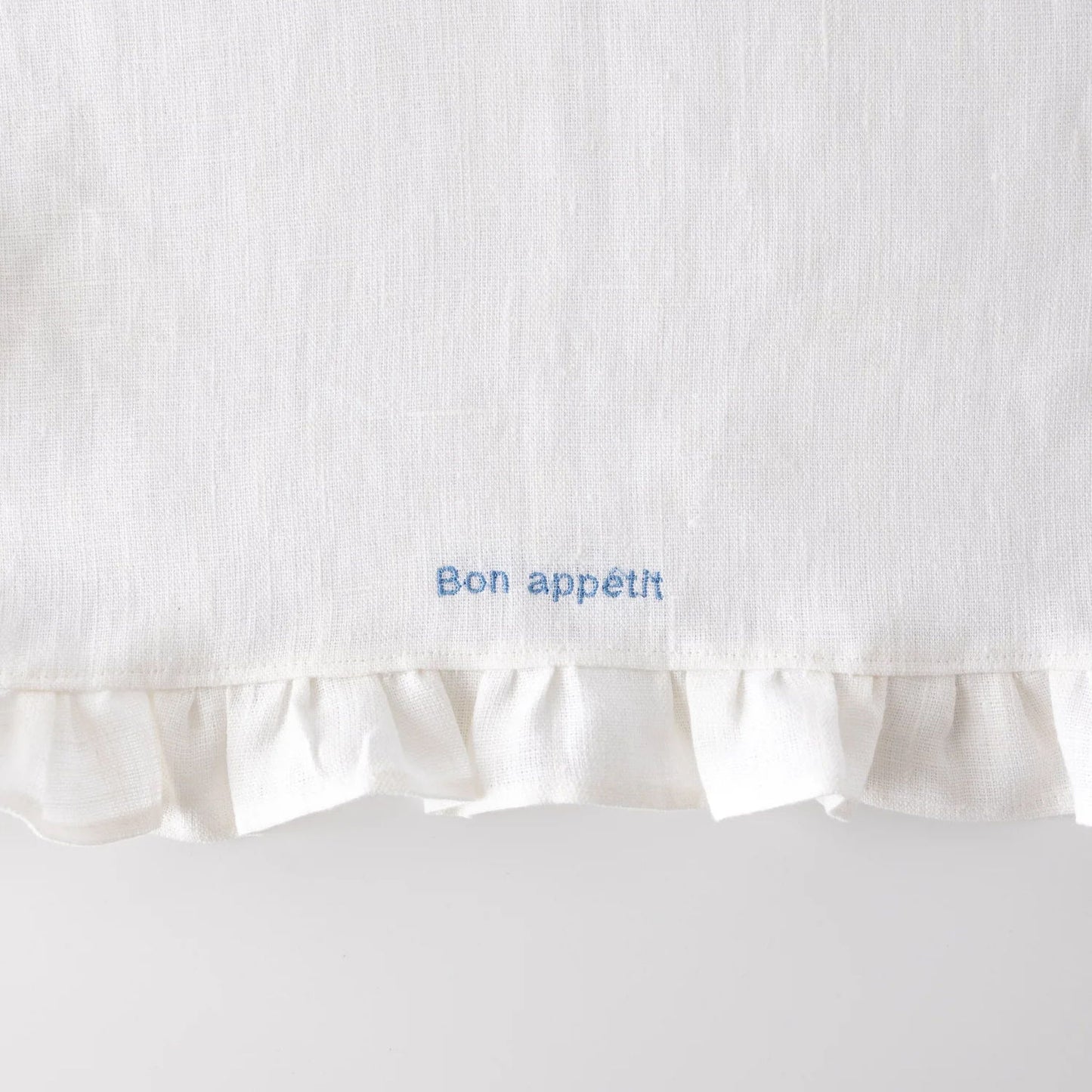 White Ruffled Linen Placemats with Embroidery – Set of 2