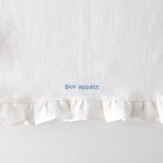 White Ruffled Linen Placemats with Embroidery – Set of 2
