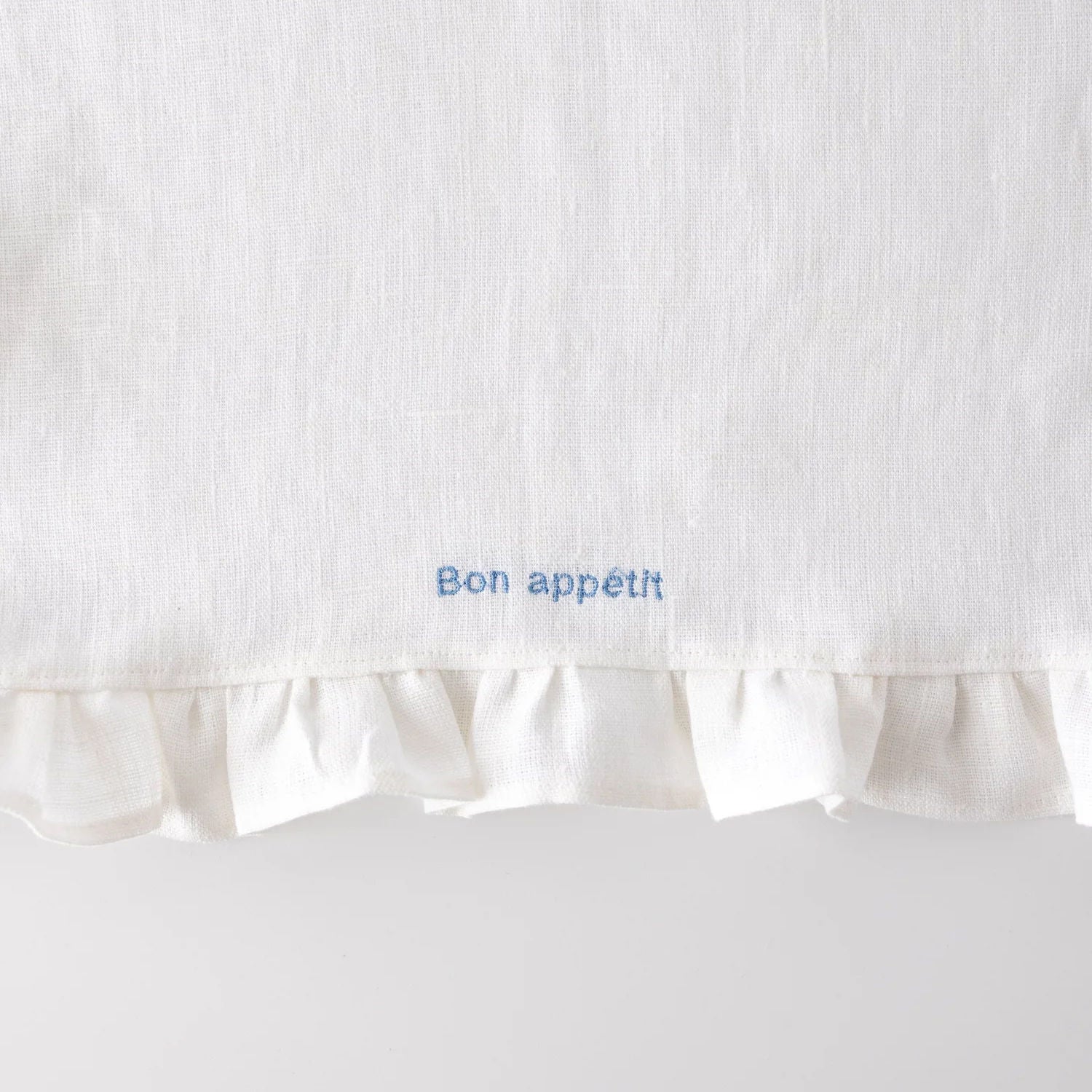 White Ruffled Linen Placemats with Embroidery – Set of 2