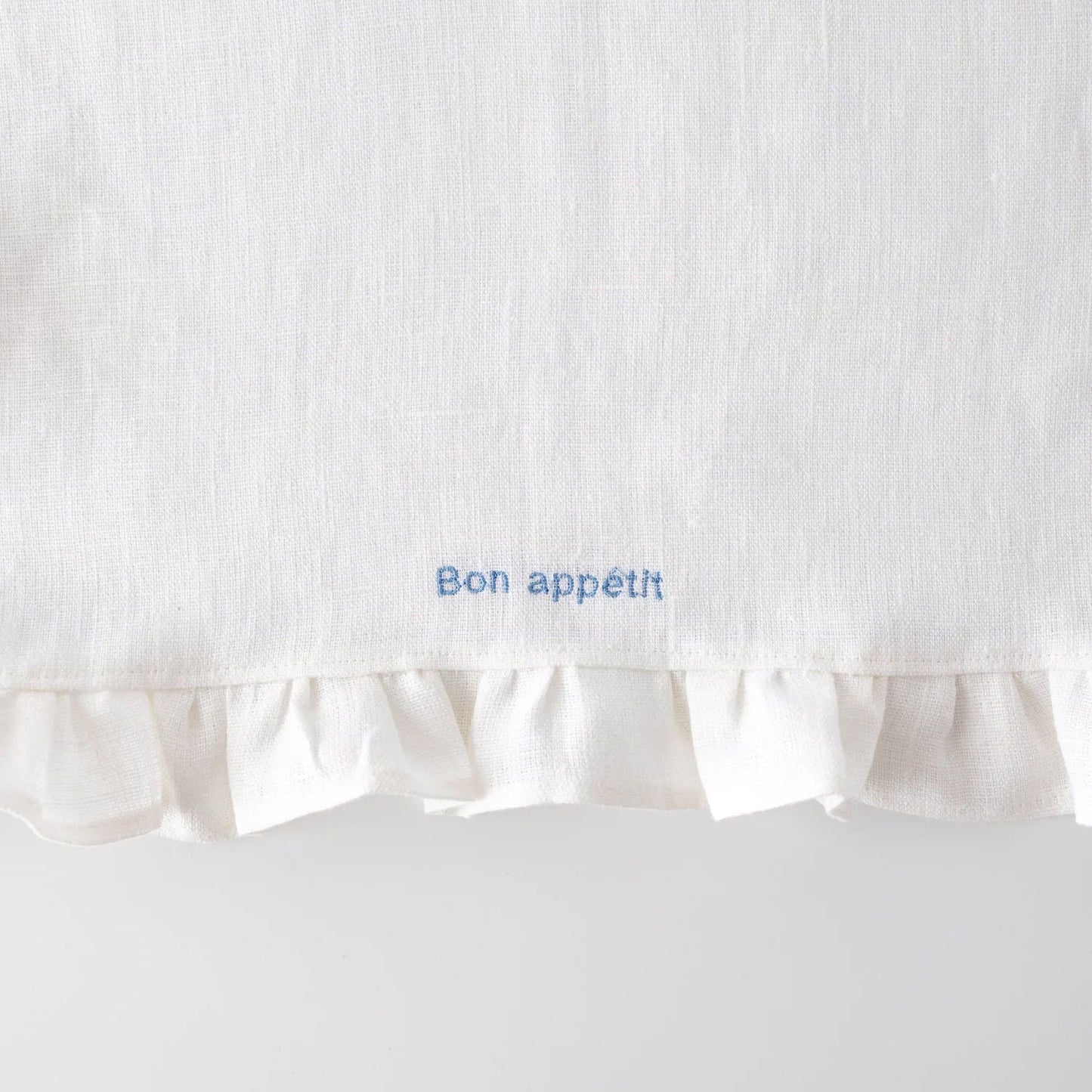 White Ruffled Linen Placemats with Embroidery – Set of 2