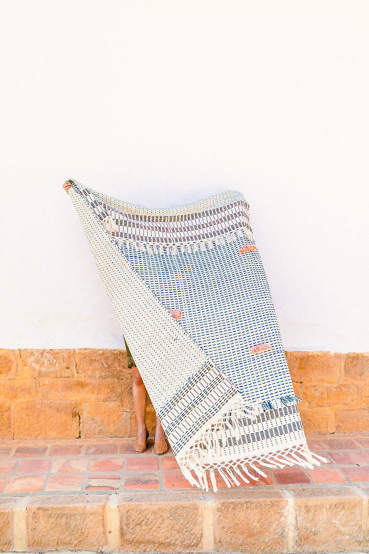 Organic Cotton Indigo & Apricot Throw