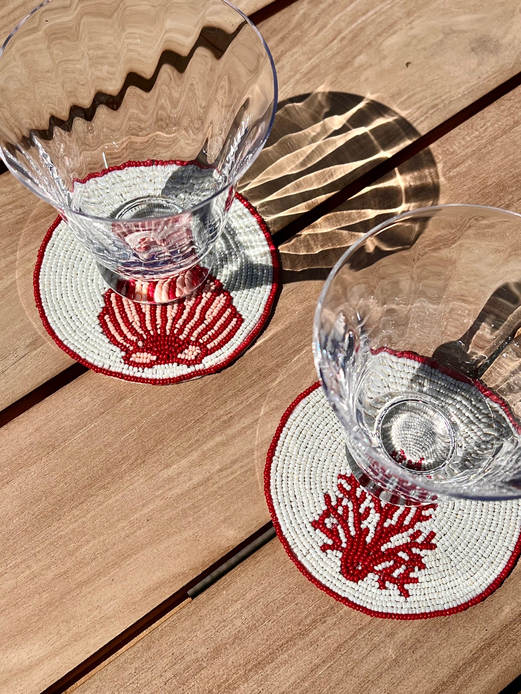 ’Coral Reef’ Round Beaded Coasters - Ivory & Coral (set of 4)