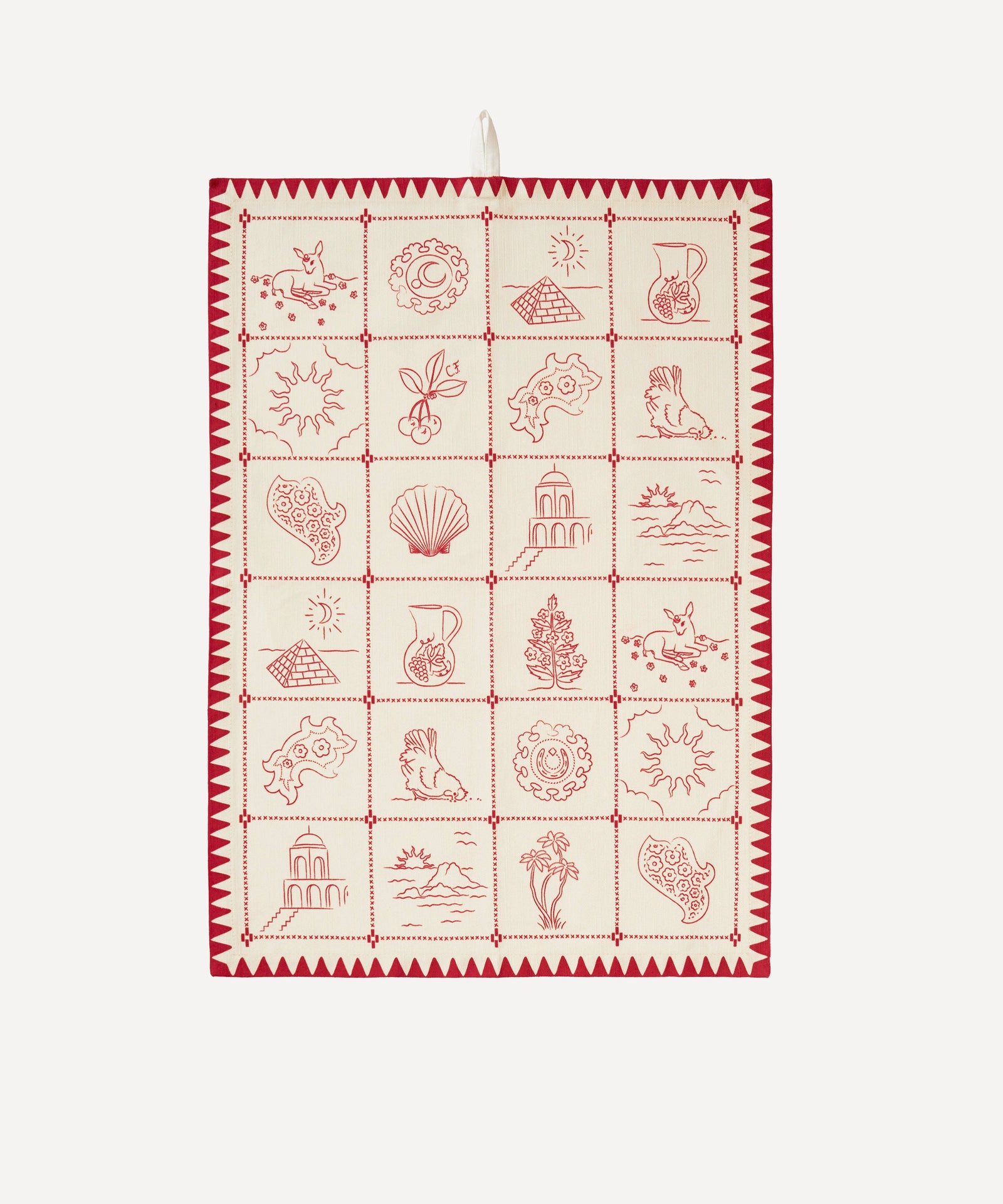 Redwork Tea Towel in Red