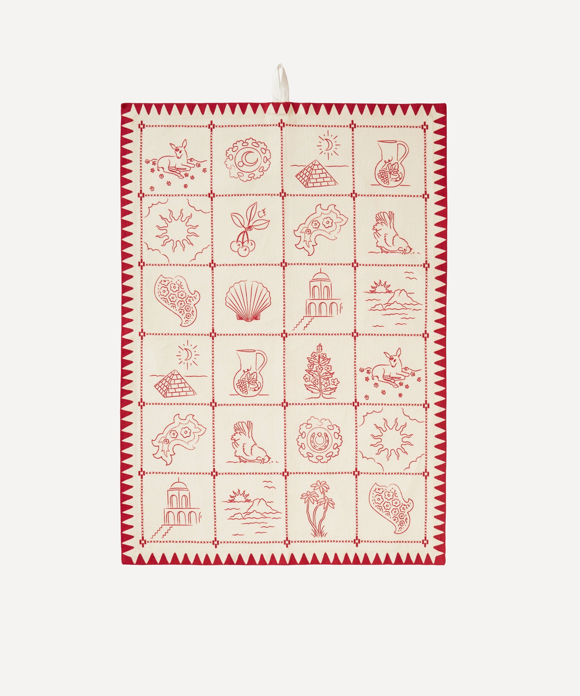 Redwork Tea Towel in Red