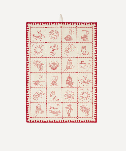 Redwork Tea Towel in Red