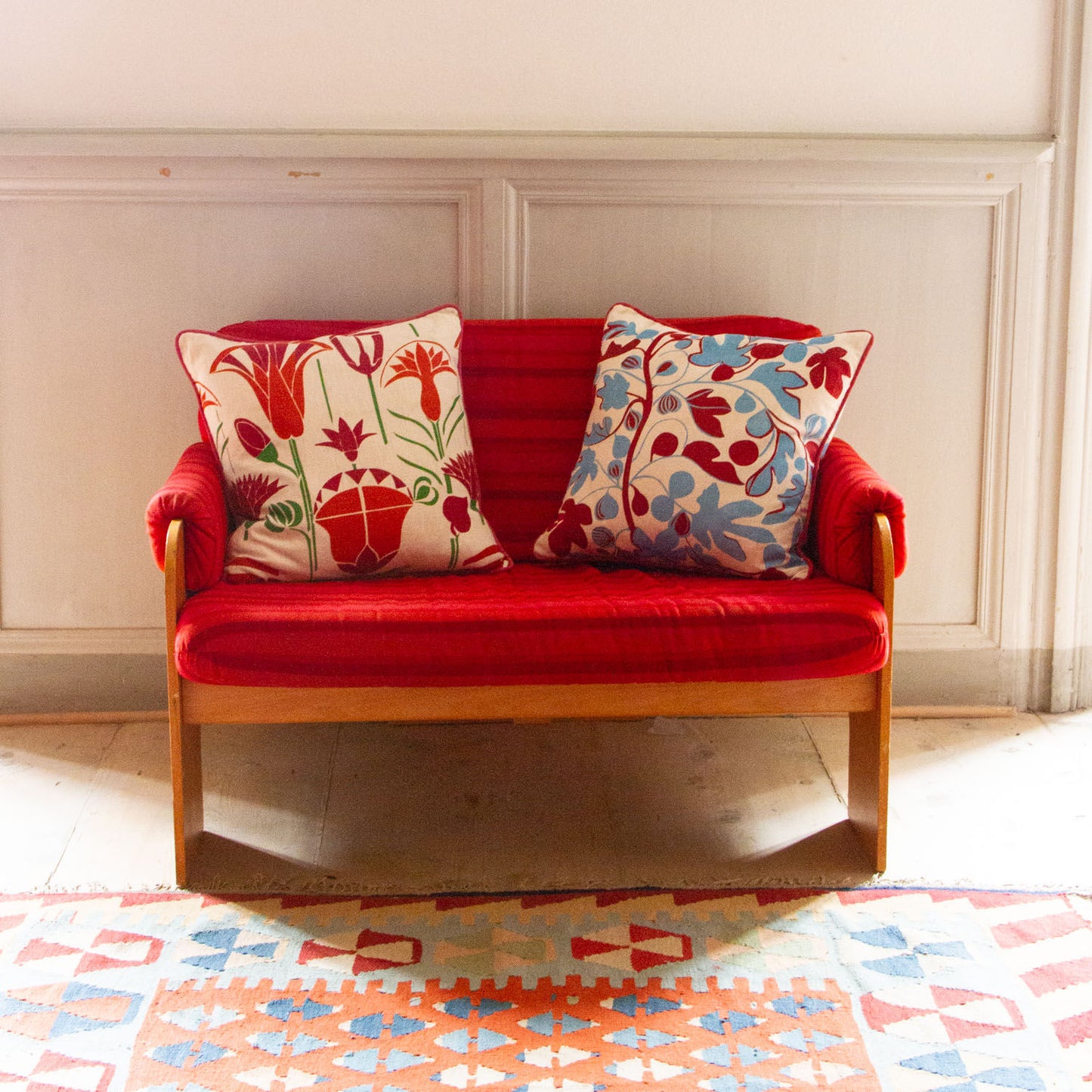 Figs Cushion (Red and Cornflower Blue)