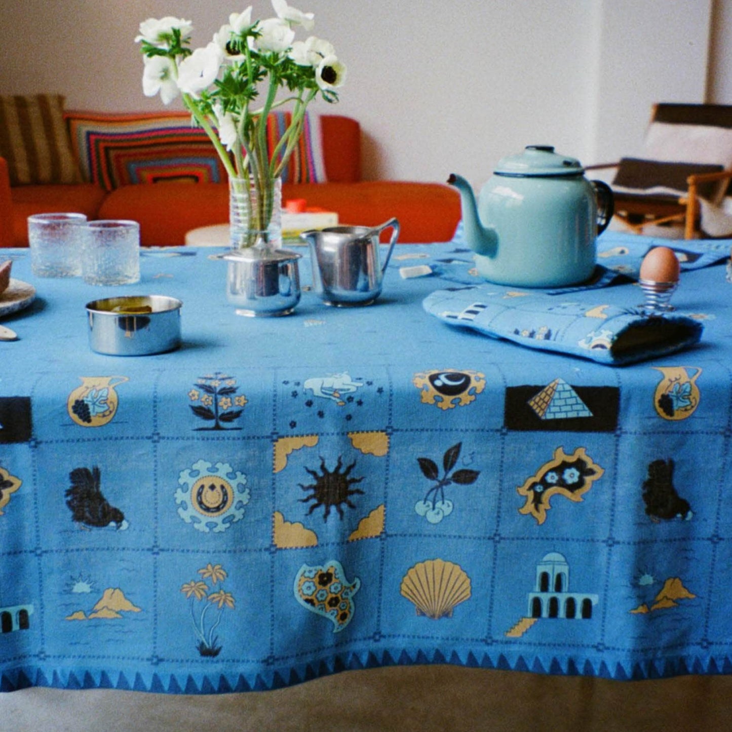 Redwork Tablecloth in Blue
