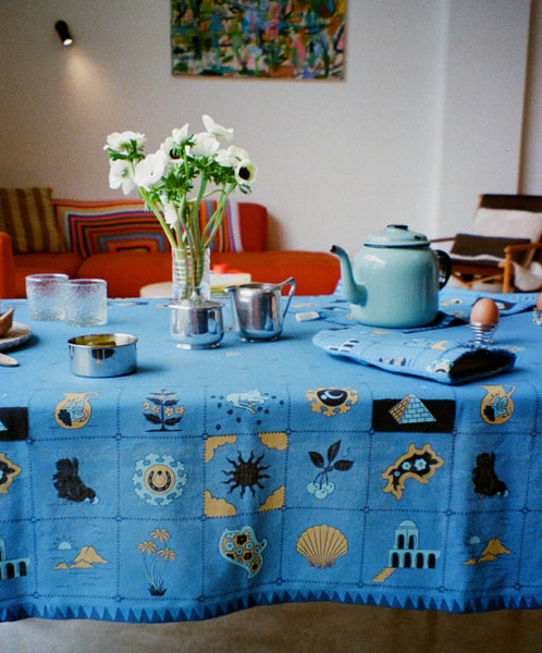 Redwork Tablecloth in Blue