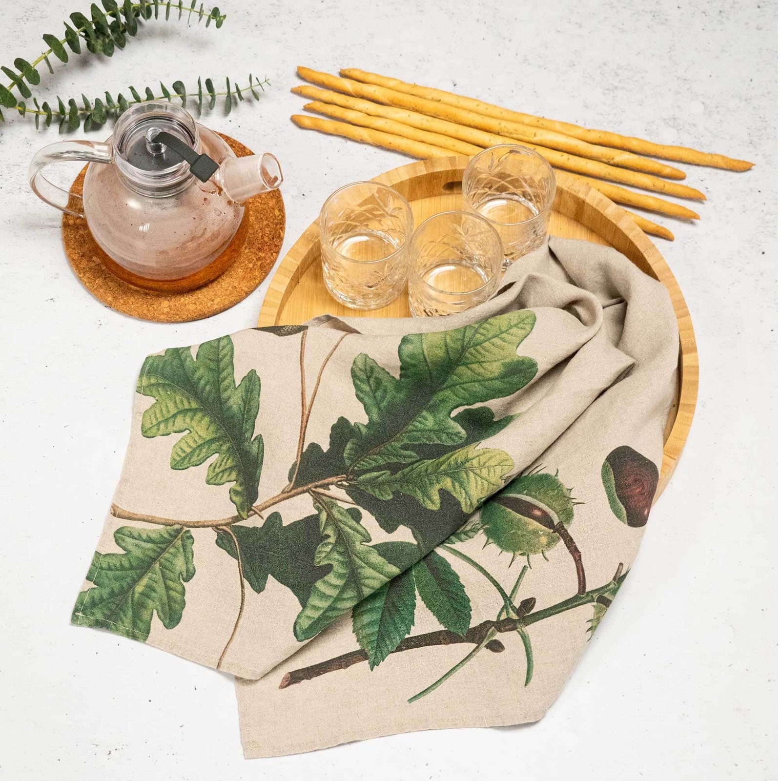 Linen Kitchen Towels OAK & HORSE CHESTNUT Set of 2