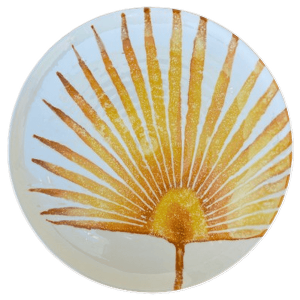 Handpainted Ceramic Leaves Collection - Rounded Palm Yellow Plate