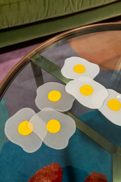 Squiggled Raw To Fried Egg Glass Coaster Set of Two
