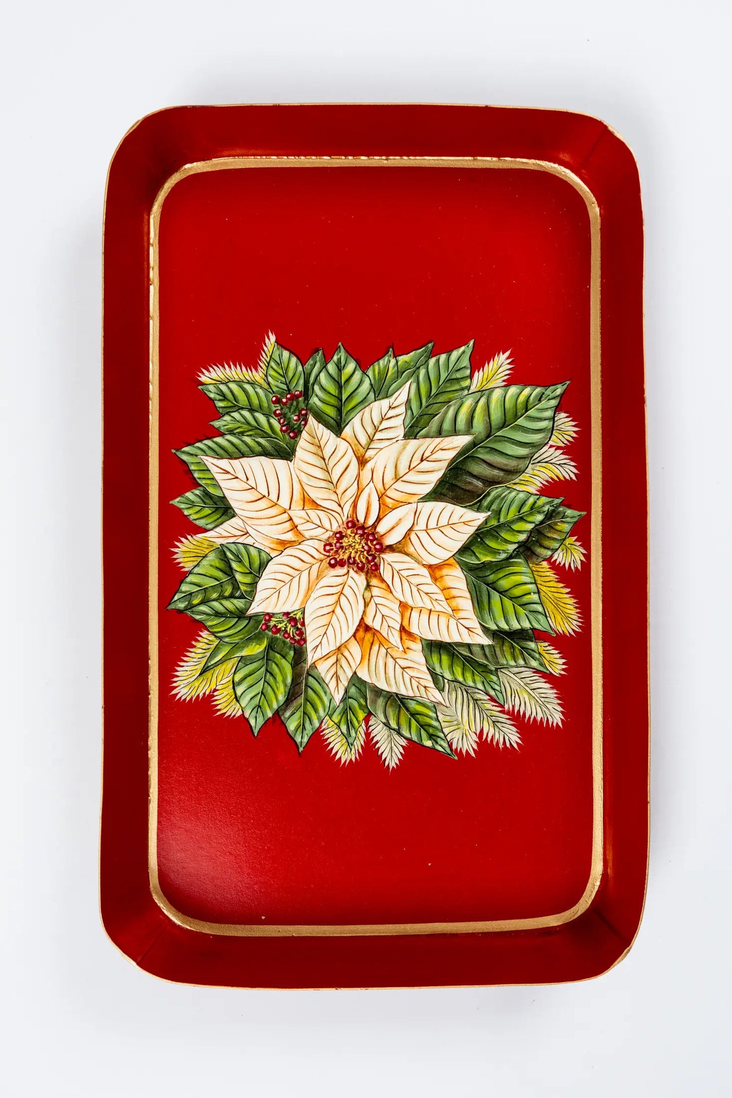 Hand-Painted Festive Decorative Iron Tray