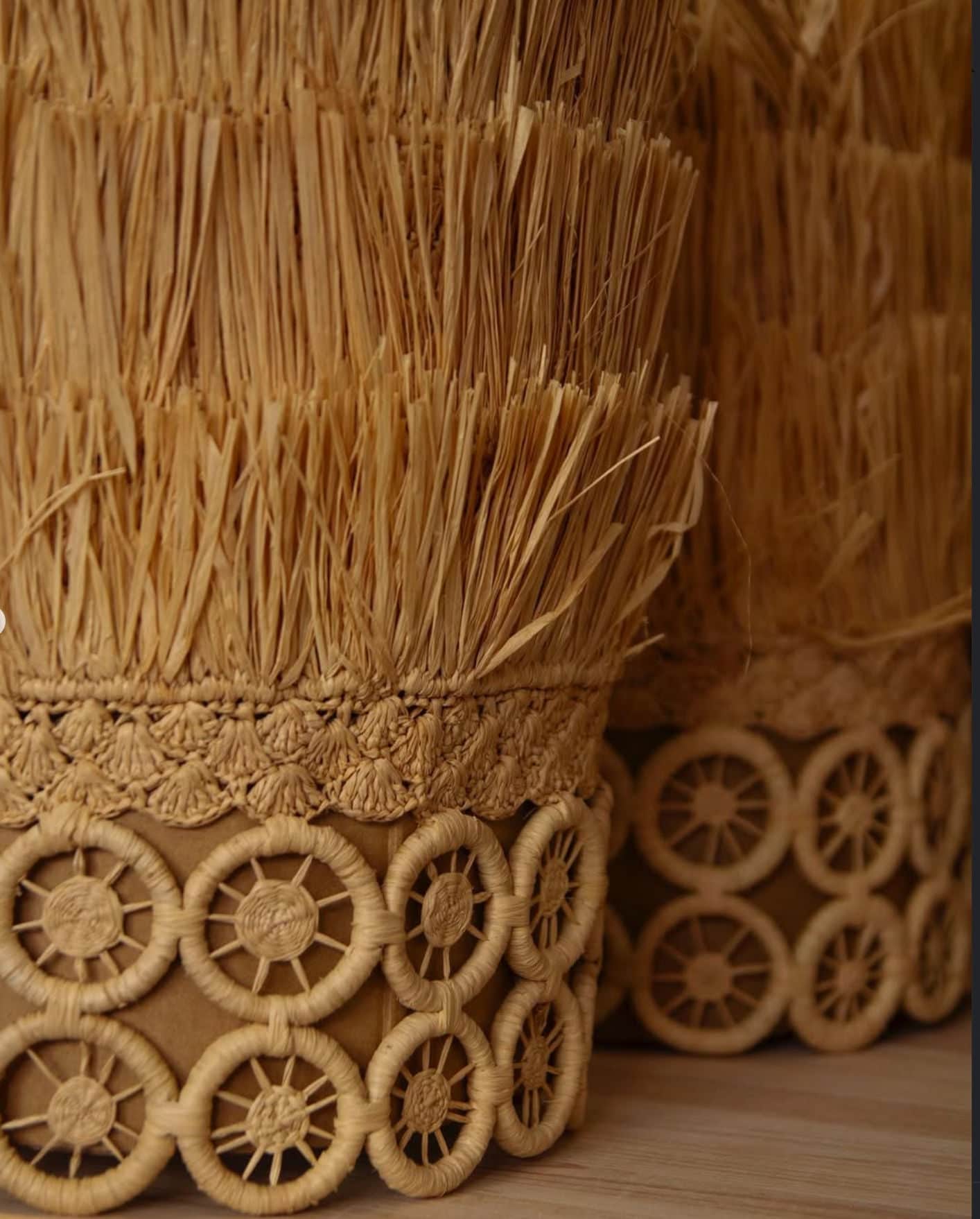 Natural Raffia Crochet & Ceramic Lamp