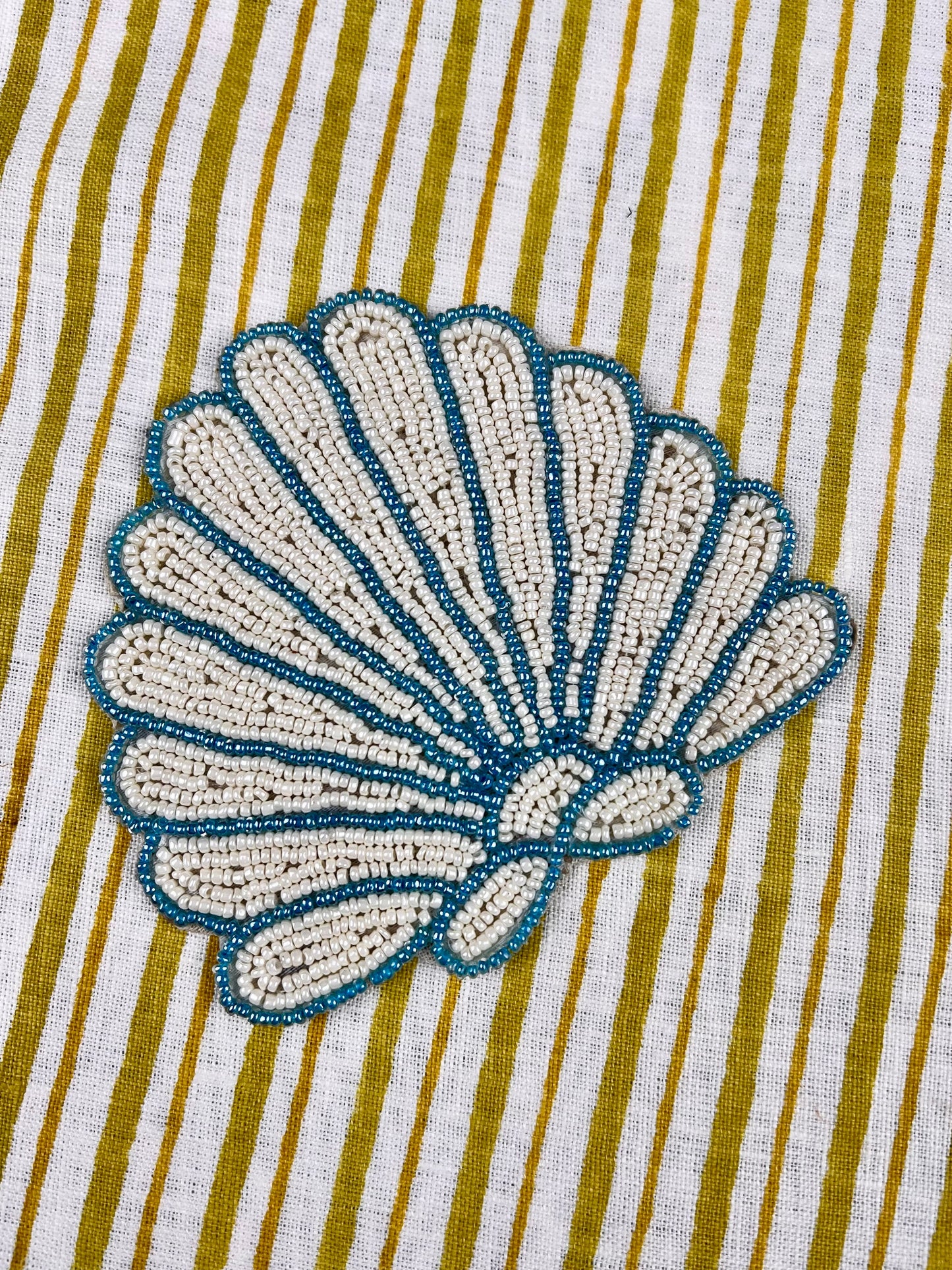 Beaded Shell Coasters - Ocean Blue & Ivory (set of 4)
