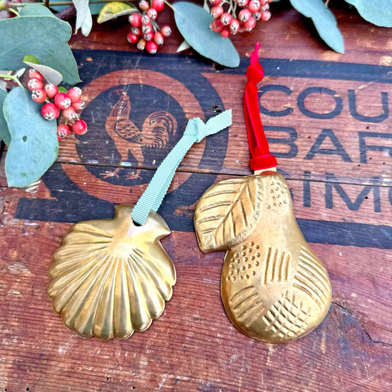 Brass Pear & Shell Christmas Decorations