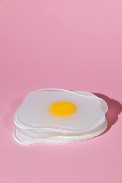 Squiggled Raw Egg Glass Coaster Set of Two