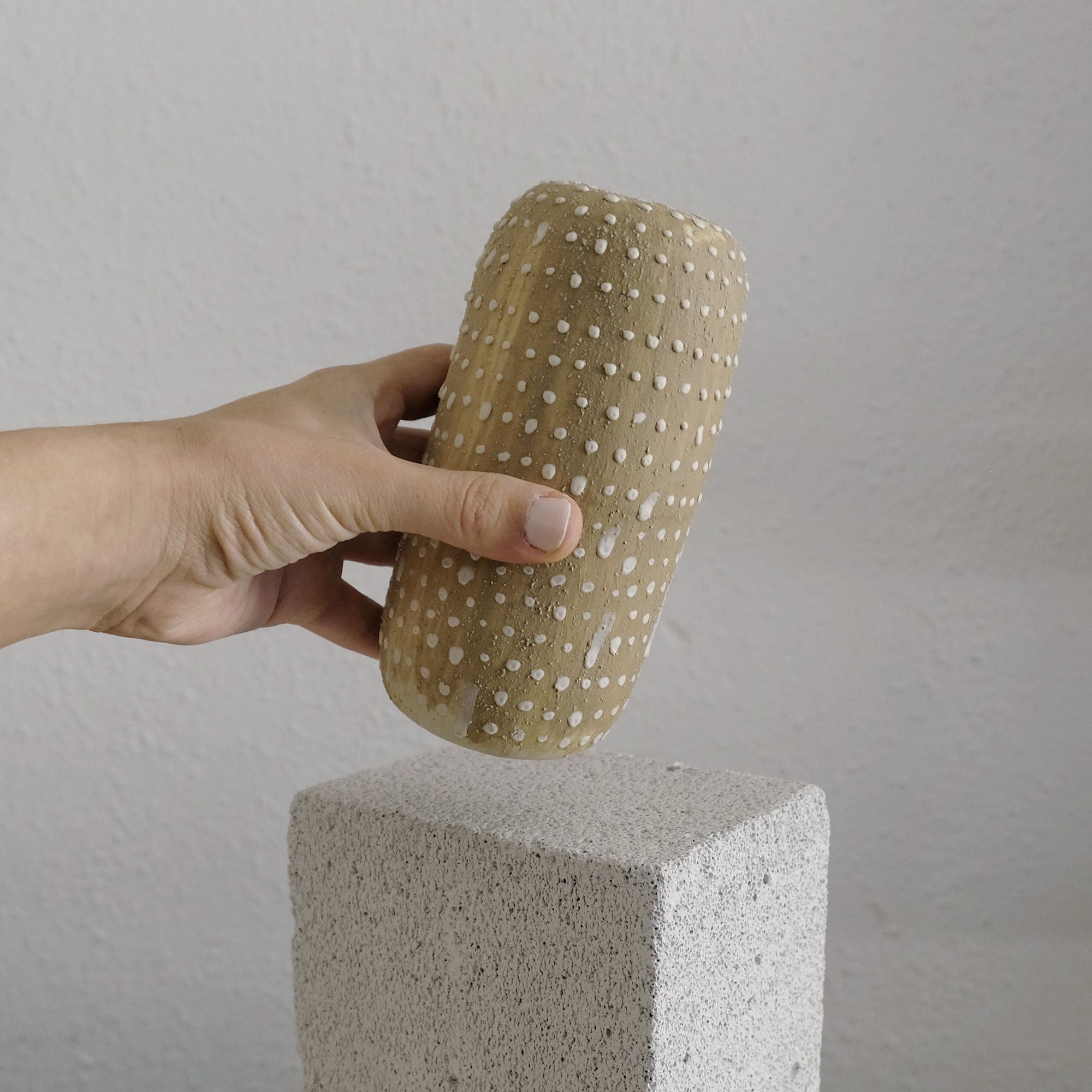 Murray - Ceramic Vase - Light Brown with White Dots