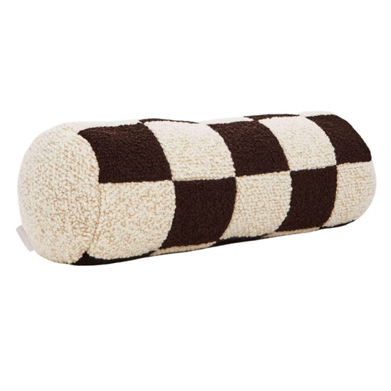Le Cylindre - Wool Bouclé Checkered Bolster Chocolate/ Eggshell