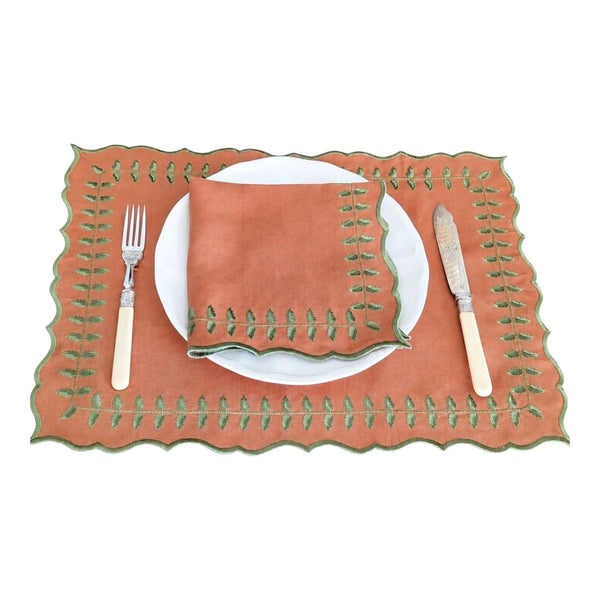 PROVENCE Tile - Garland Embroidery Linen Placemat and Napkin Set