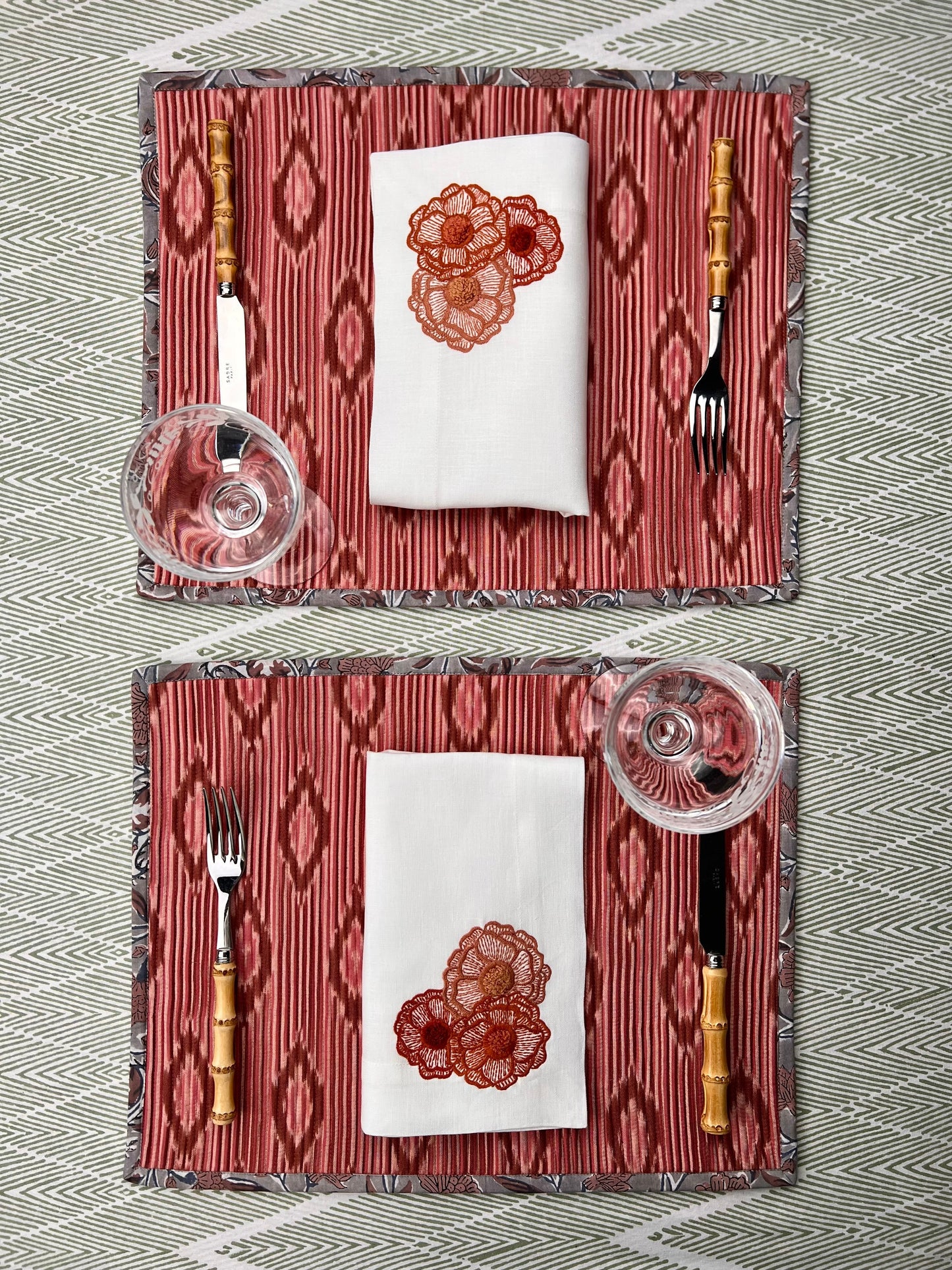 The Breakfast Ikat Placemat - Pinks & Grey