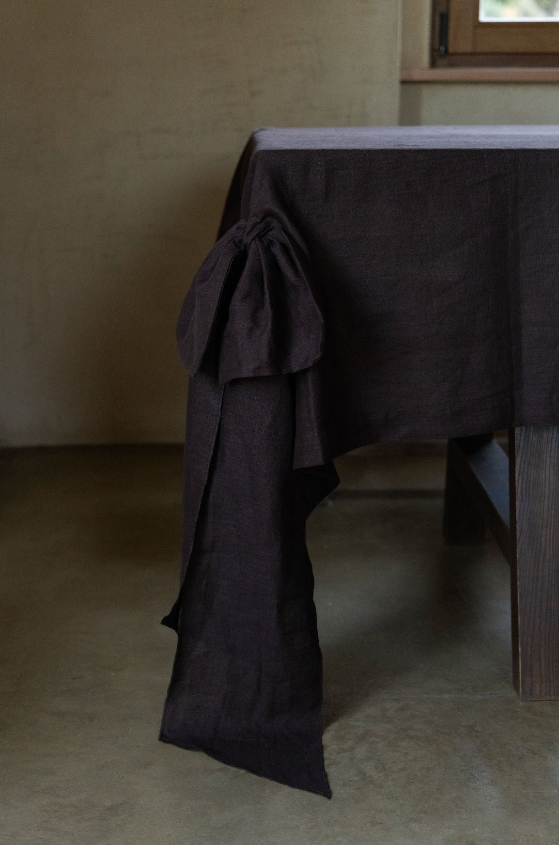 Handcrafted Linen Tablecloth with Ribbon Corners