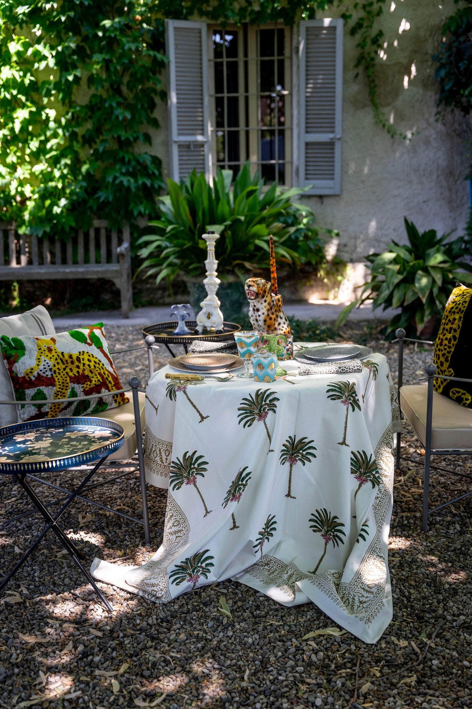 Hand-Printed Palm Cotton Tablecloth