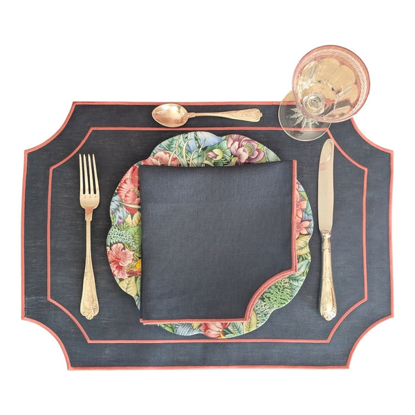 CANNES - Blue and Pink Linen Placemat and Napkin Set