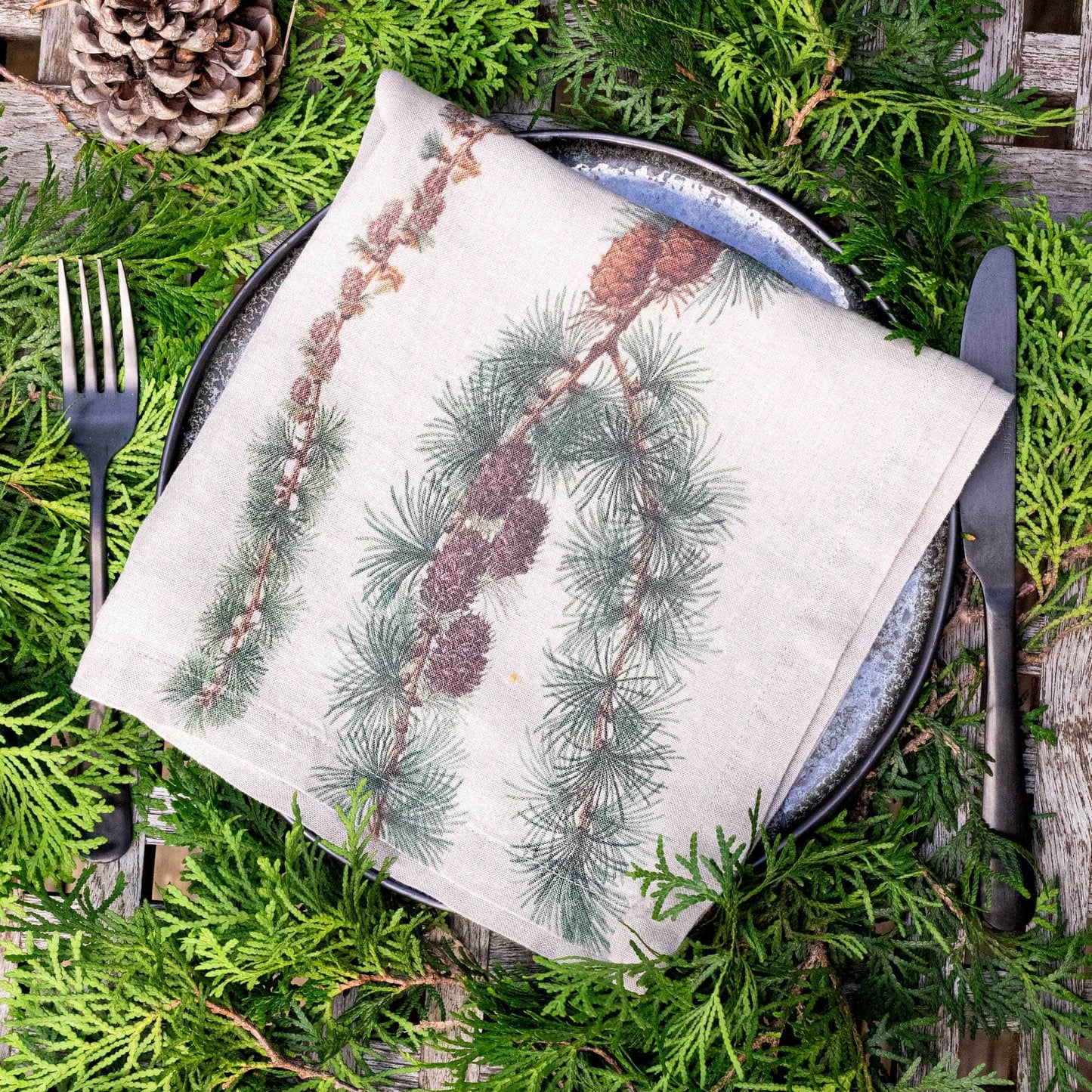 Linen Napkins TREES CONIFERS Set of 6