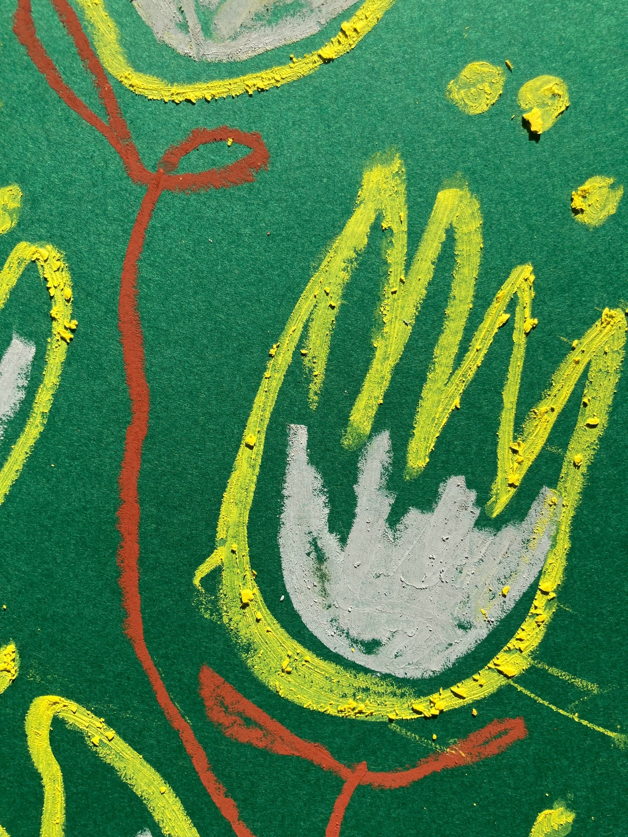 Yellow & White Flowers On A Green Background | Original Painting A3