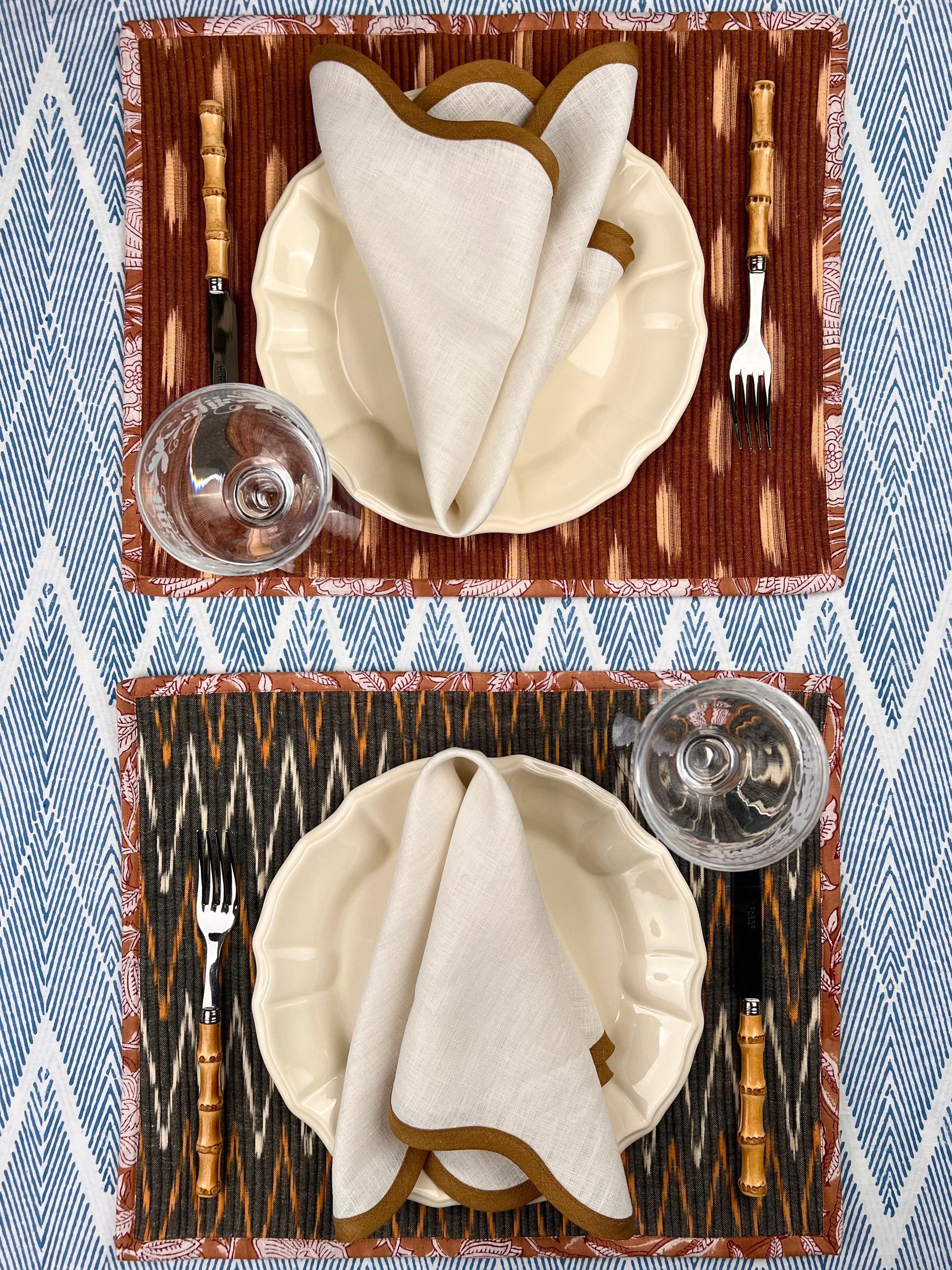The Breakfast Ikat Placemat (pair) - Camel & Grey