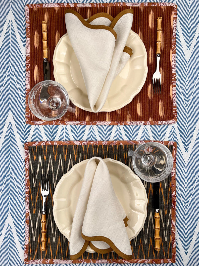 The Breakfast Ikat Placemat (pair) - Camel & Grey