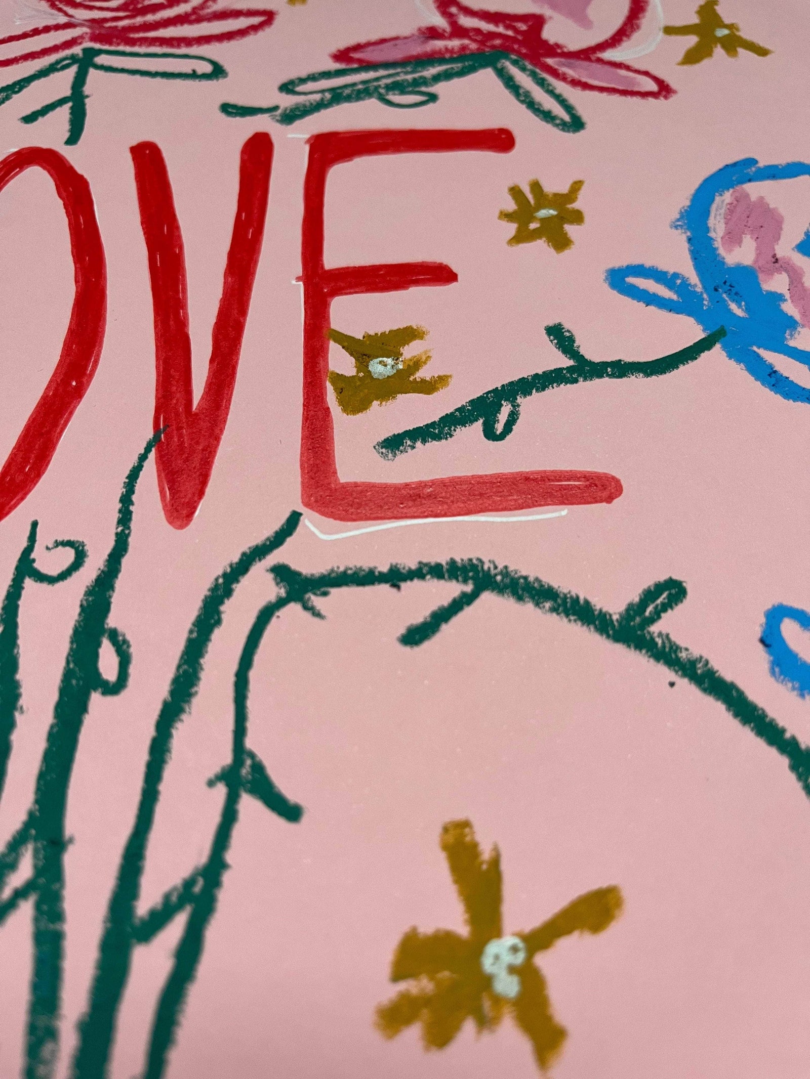 LOVE Pink and Blue Drooping Florals I Original Painting A3