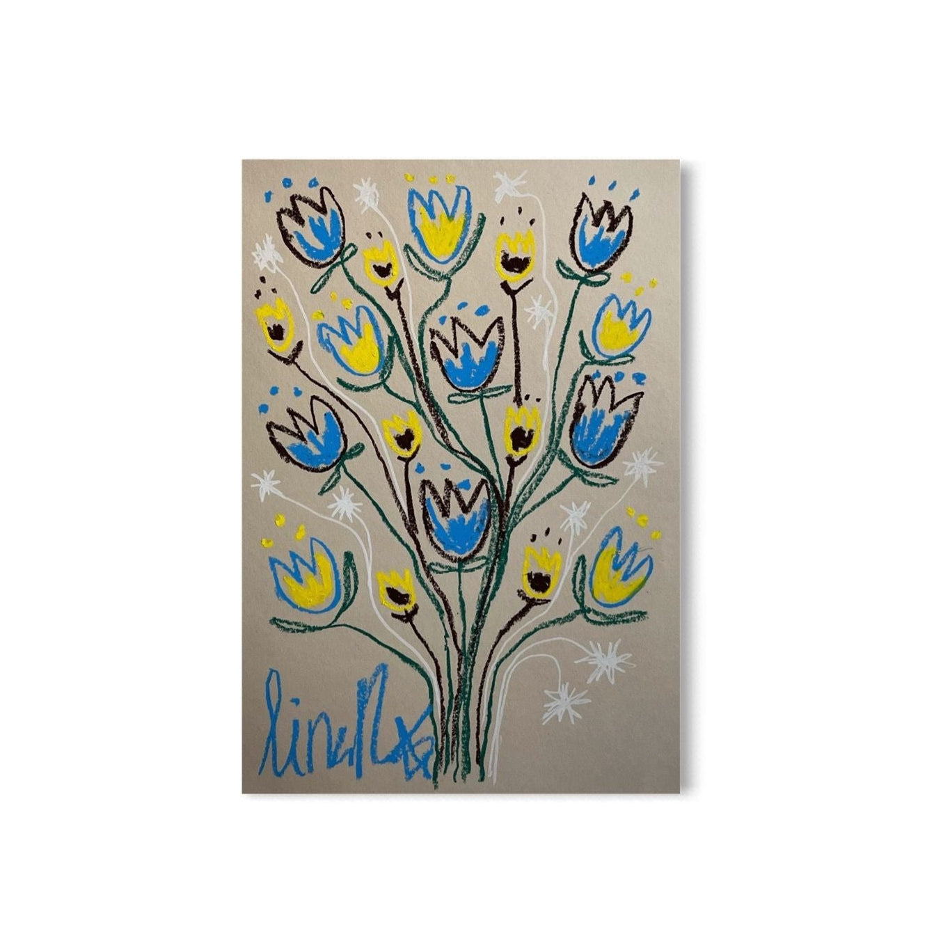 Blue, Yellow & Brown Floral | Original Painting A3