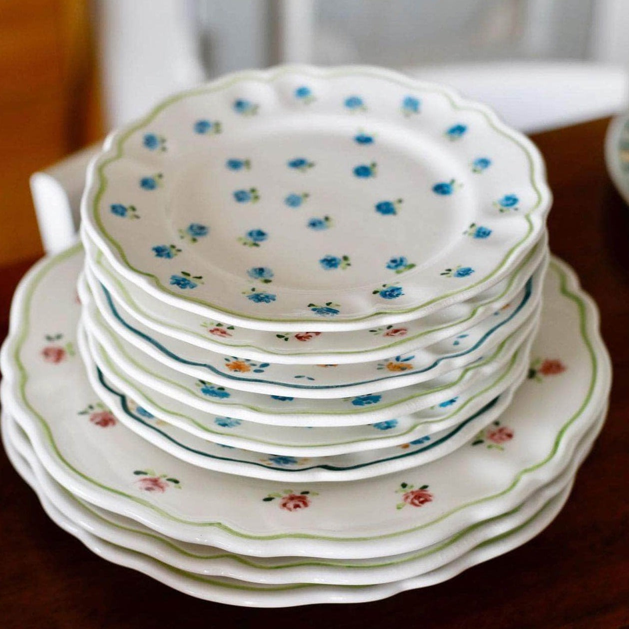 Ceramic Provence Pink Floral Plate Set of Six