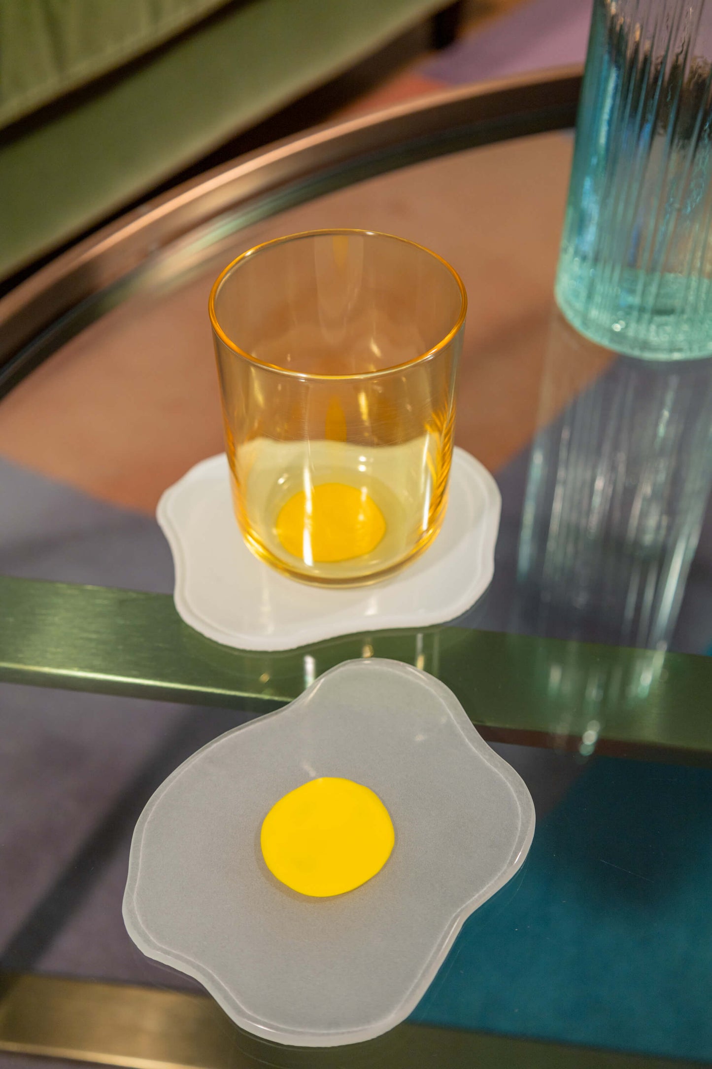 Squiggled Raw Egg Glass Coaster Set of Two