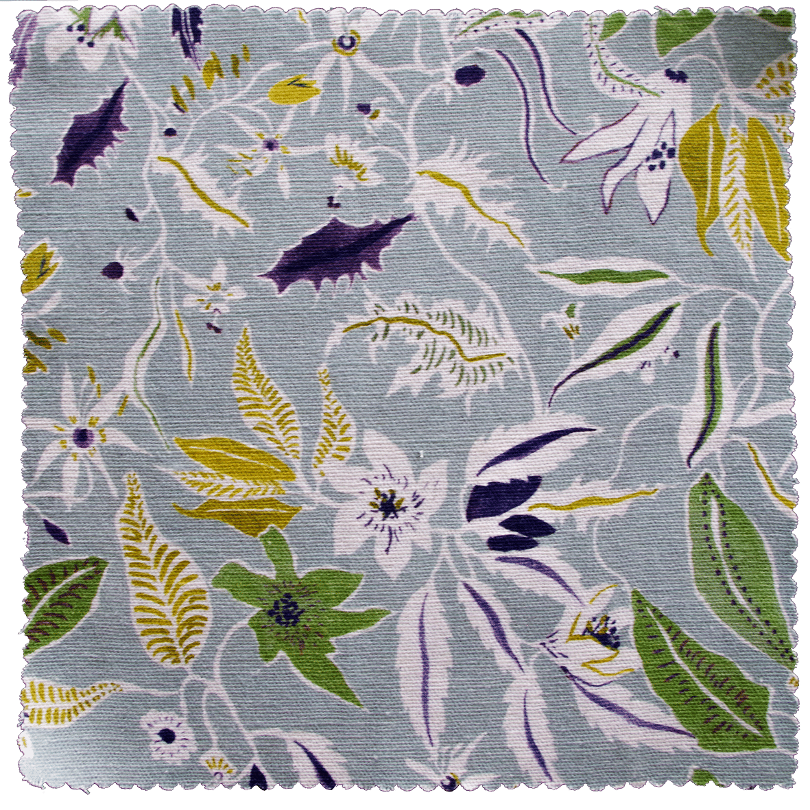 Printed Jasmine and Clematis Fabric - Blue