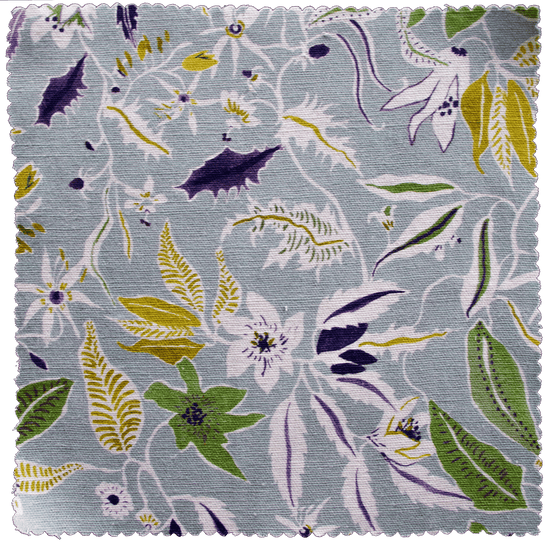 Printed Jasmine and Clematis Fabric - Blue