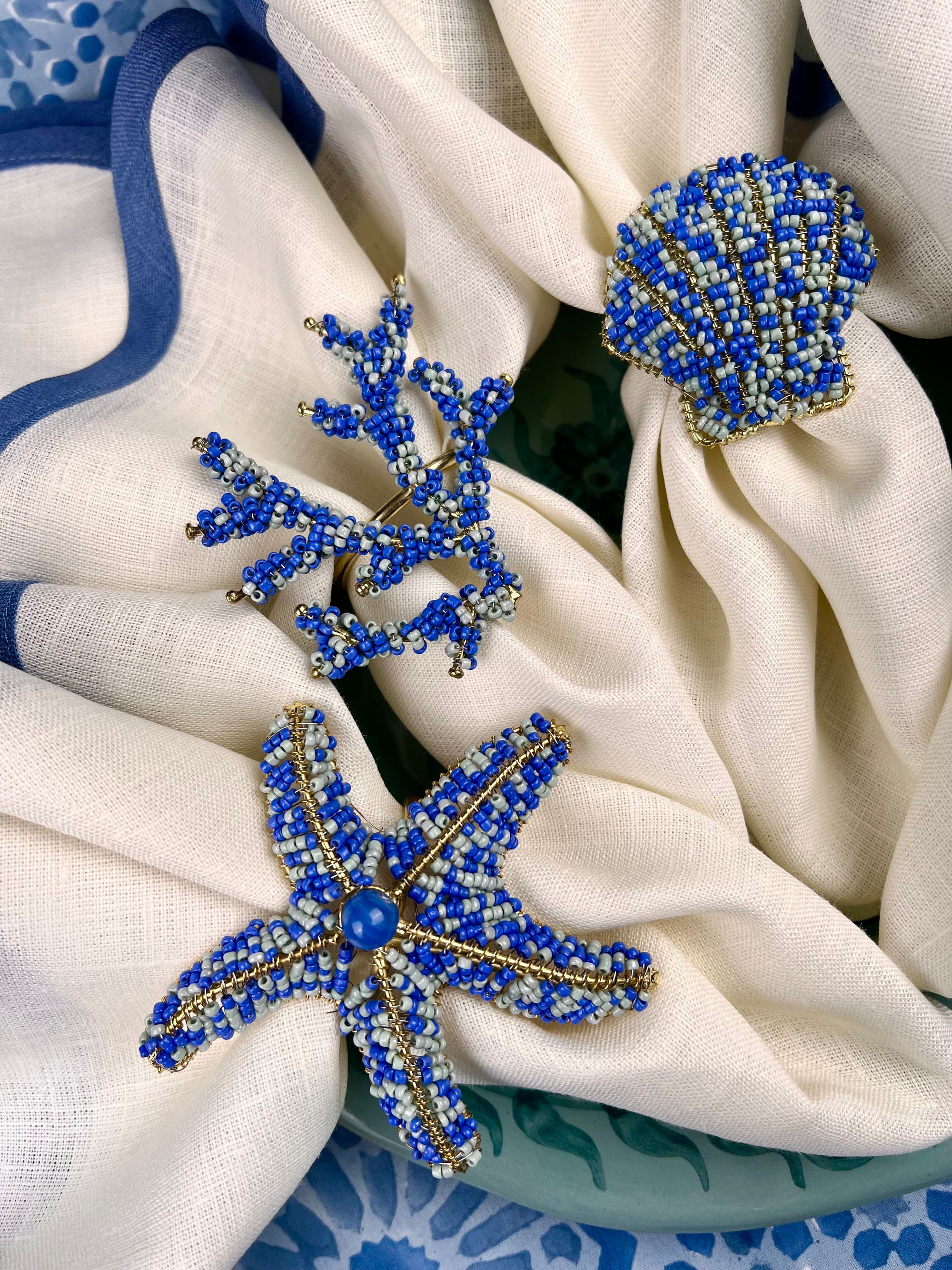 ’Sea Creatures’ Beaded Napkinrings - Ocean Blues (set of 4)